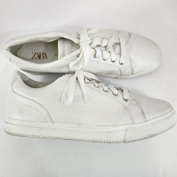 Zara Men's White Textured Lace Up Low Top Causal Sneakers Summer Shoes, sz 44 - Picture 8 of 12